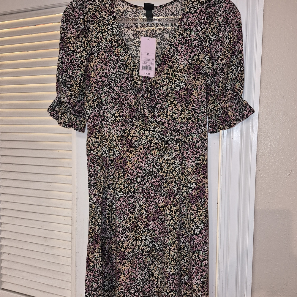 wild fable Black Midi Dress with Pink & Cream Floral Print